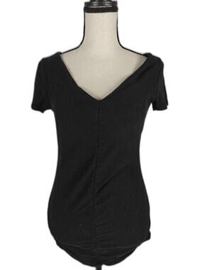 Women's Michael Stars Black Ruched V-Neck Knit Top Size One Size